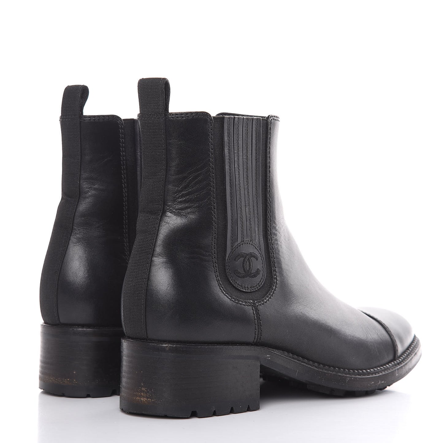 Calfskin Elastic Ankle Boots 38.5 Black