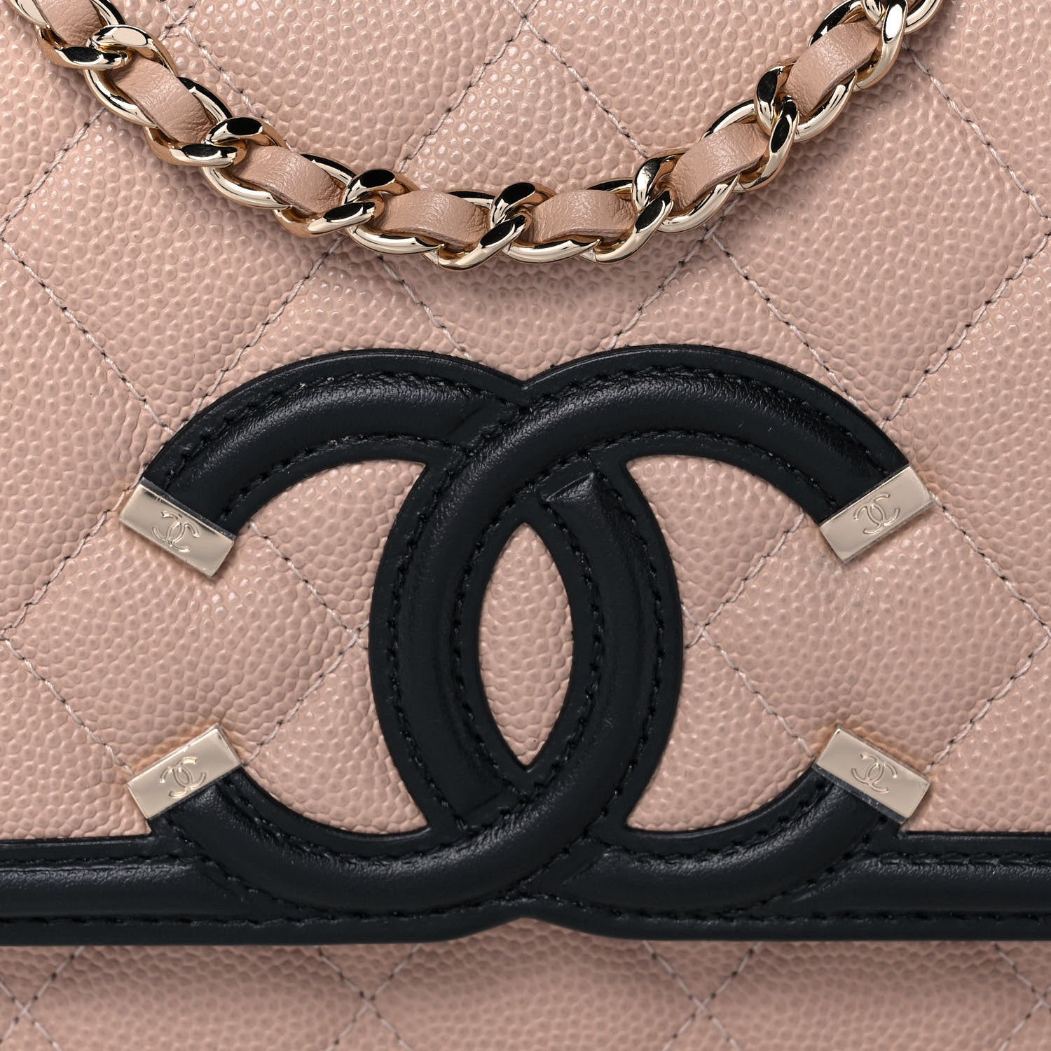 Chanel Caviar Quilted CC Filigree Wallet On Chain WOC Beige Black 9 of 13