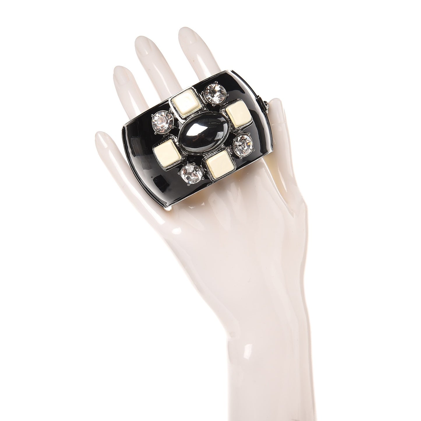 Resin Crystal Baguette Wide Cuff Black