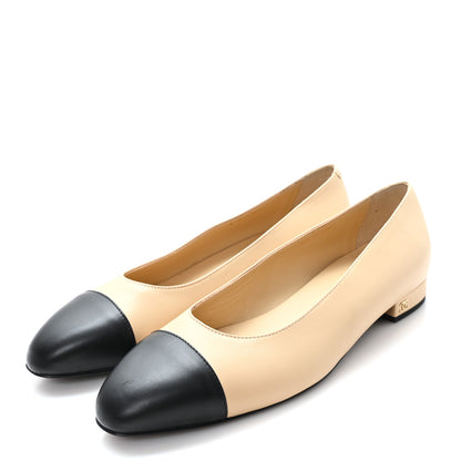 Chanel Lambskin Cap Toe CC Uniform Ballerina Flats 40.5 Beige Black 4 of 9