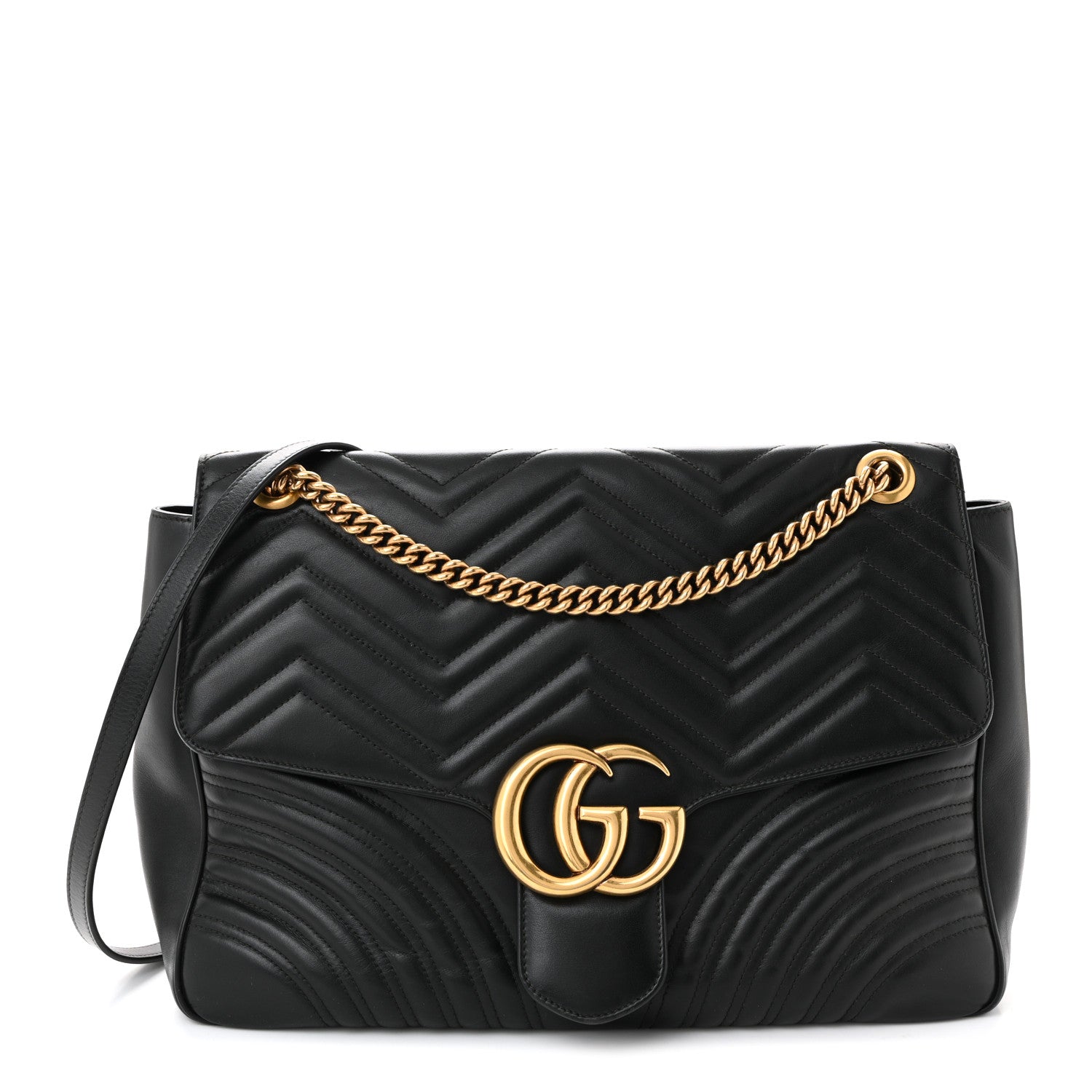 Gucci Calfskin Matelasse Large GG Marmont Shoulder Bag Black 1 of 12