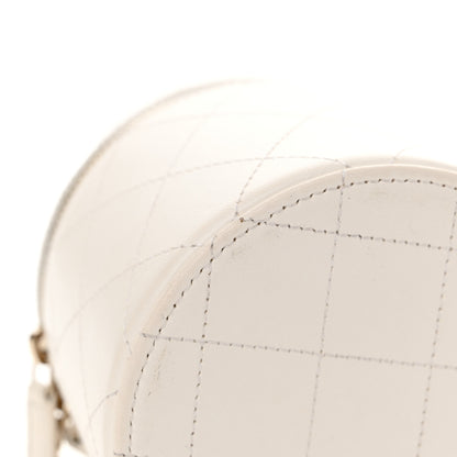 Chanel Lambskin Quilted Round Small Vanity Case With Chain White Black 12 of 12
