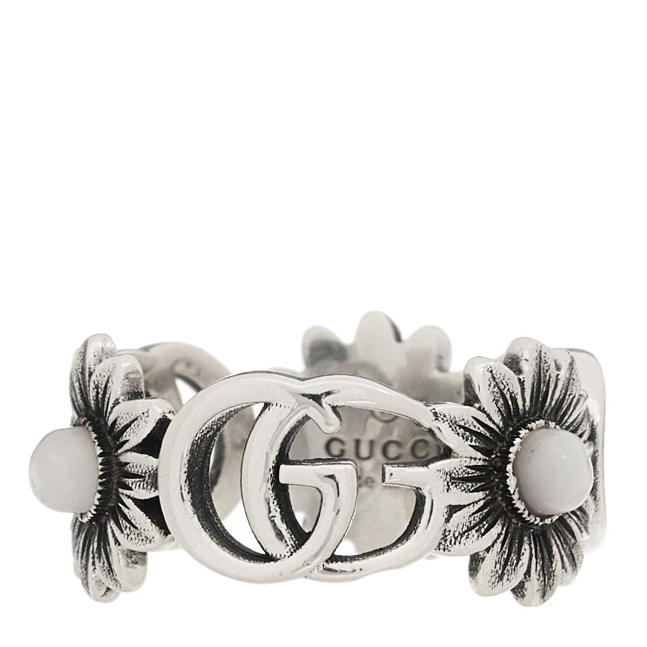 Gucci Sterling Silver Mother of Pearl Double G Marmont Flower Ring 51 5.75 3 of 6