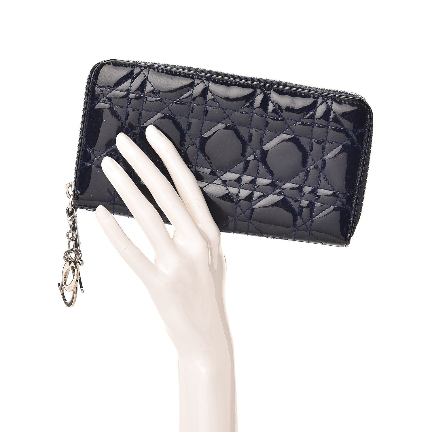 Christian Dior Patent Cannage Lady Dior Continental Zip Wallet Blue 2 of 9