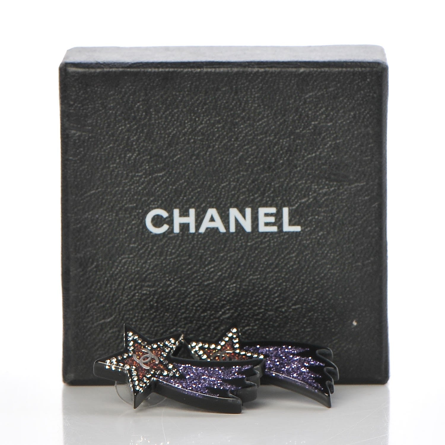 Chanel Resin Crystal CC Shooting Star Earrings Silver Purple 6 of 6
