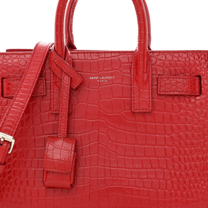 Saint Laurent Calfskin Crocodile Embossed Nano Sac De Jour Red 8 of 13