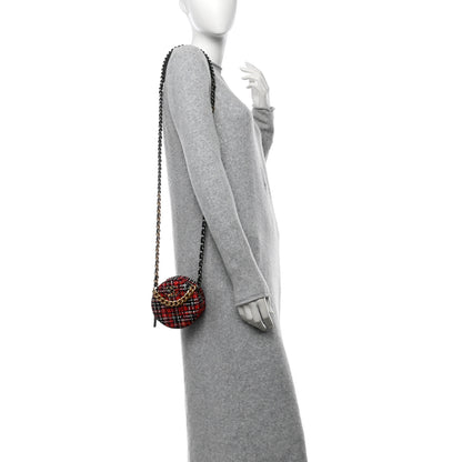 Chanel Tweed Quilted Chanel 19 Round Clutch With Chain  Red Black White Green 2 of 11