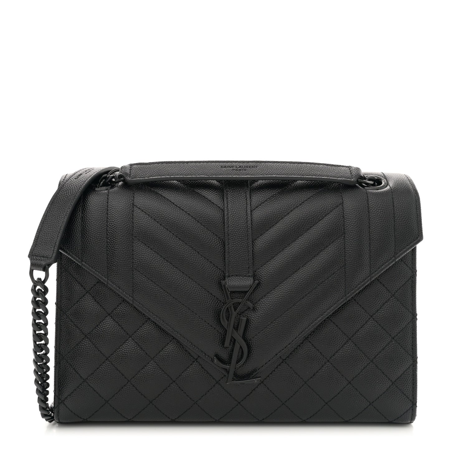 Grain De Poudre Textured Mixed Matelasse Triquilt Medium Monogram Monochrome Satchel Black