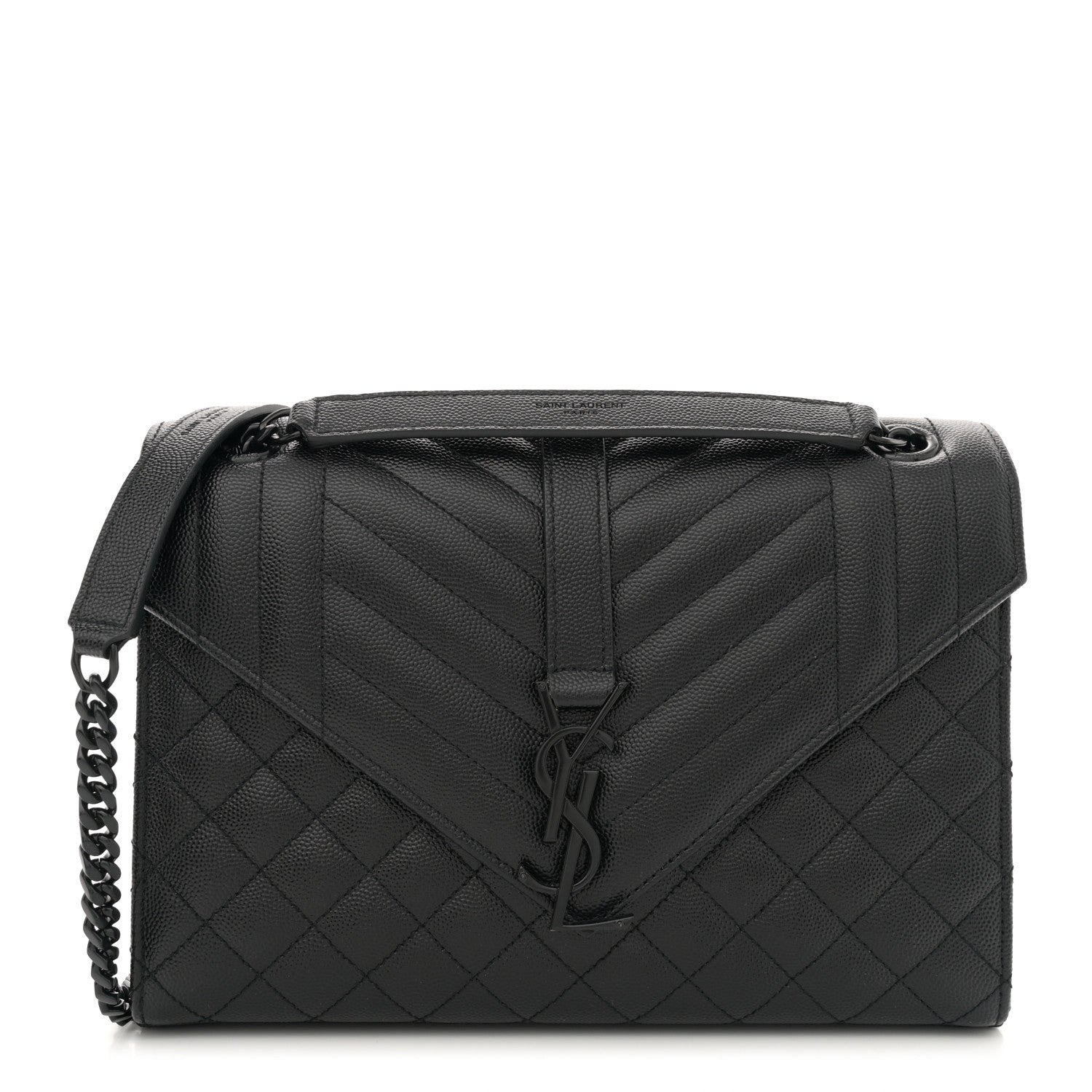 Saint Laurent Grain De Poudre Textured Mixed Matelasse Triquilt Medium Monogram Monochrome Satchel Black 1 of 11