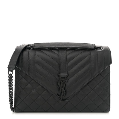 Saint Laurent Grain De Poudre Textured Mixed Matelasse Triquilt Medium Monogram Monochrome Satchel Black 1 of 11