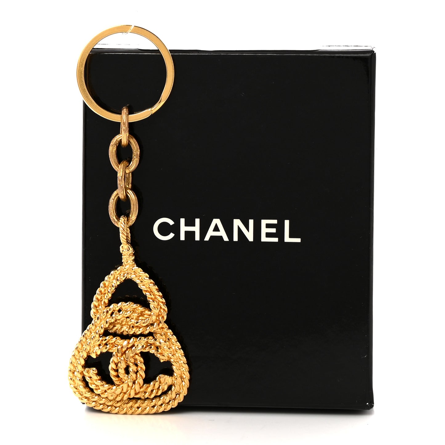 Metal Braided CC Logo Key Chain Gold