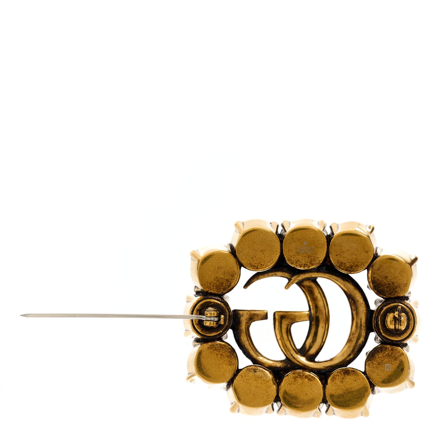 Metal Crystal Double G Brooch Aged Gold