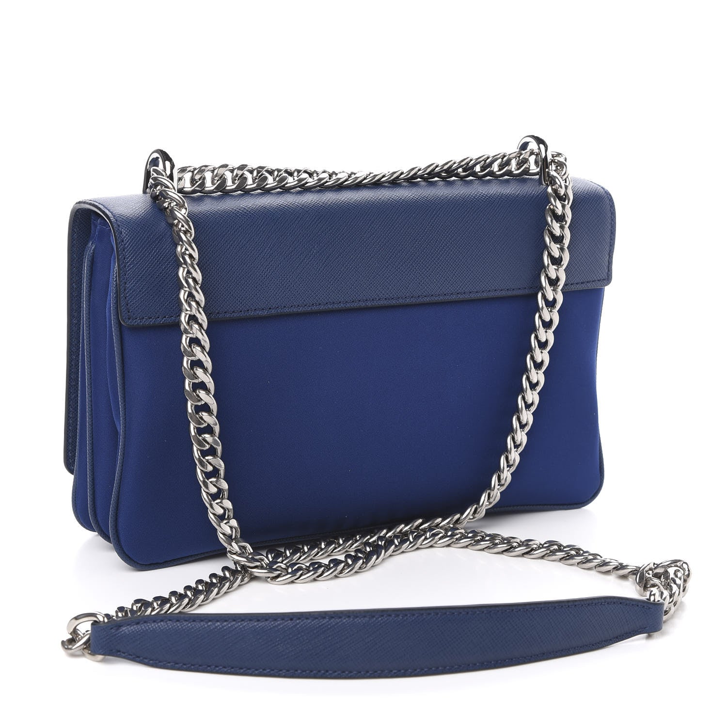 Prada Saffiano Tessuto Nylon Chain Shoulder Bag Bluette 3 of 10