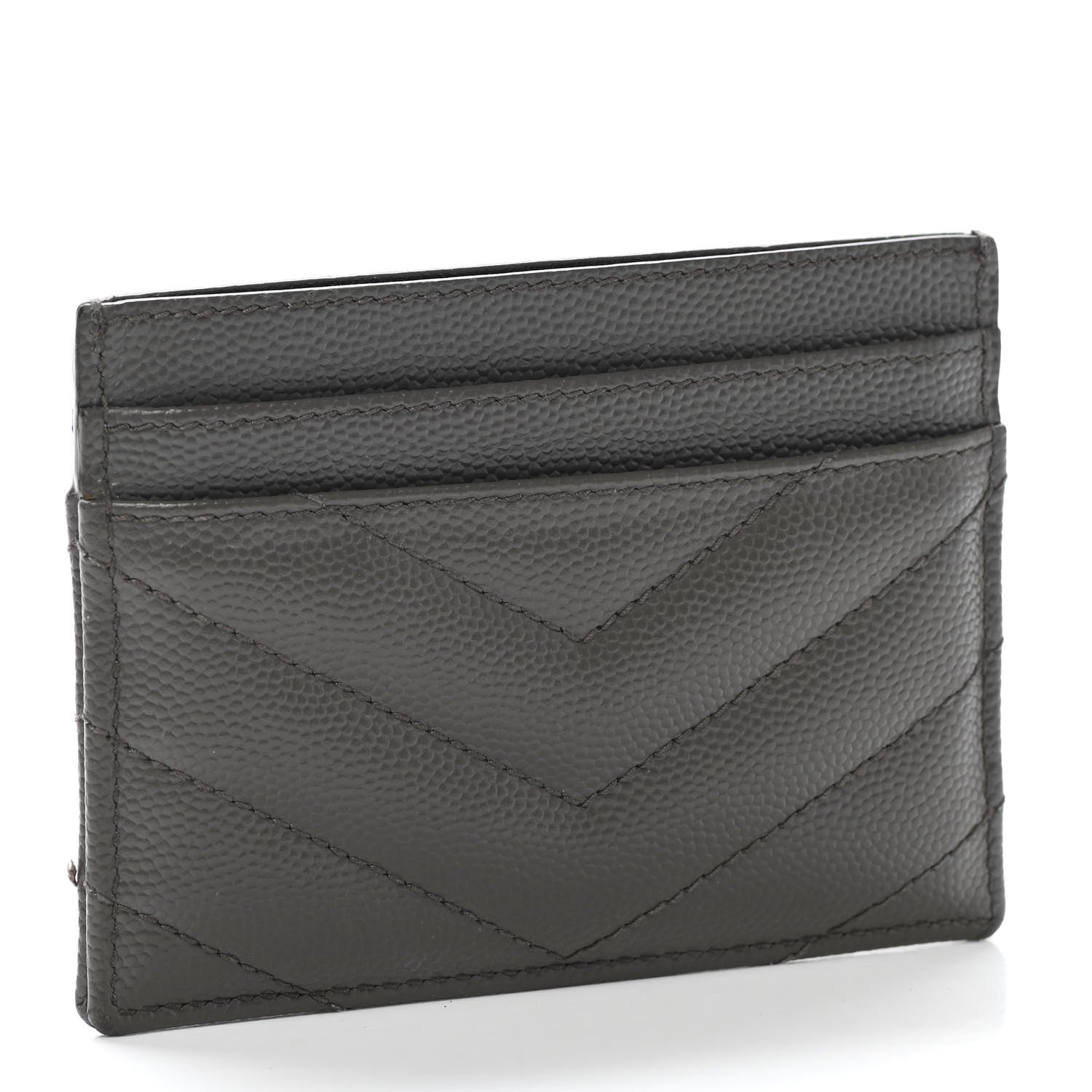 Saint Laurent Grain De Poudre Matelasse Chevron Monogram Credit Card Case Coal 3 of 11