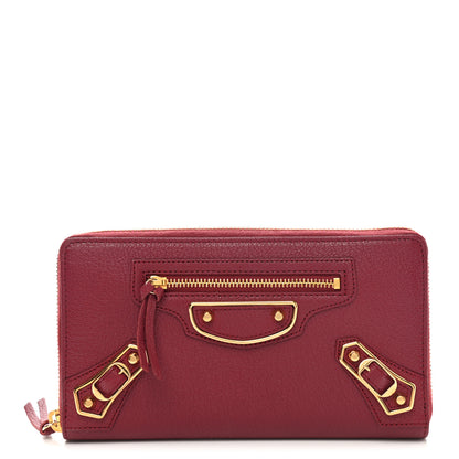 Balenciaga Chevre Gold Metallic Edge Hardware Zip Around Wallet Rouge Grenat 1 of 8