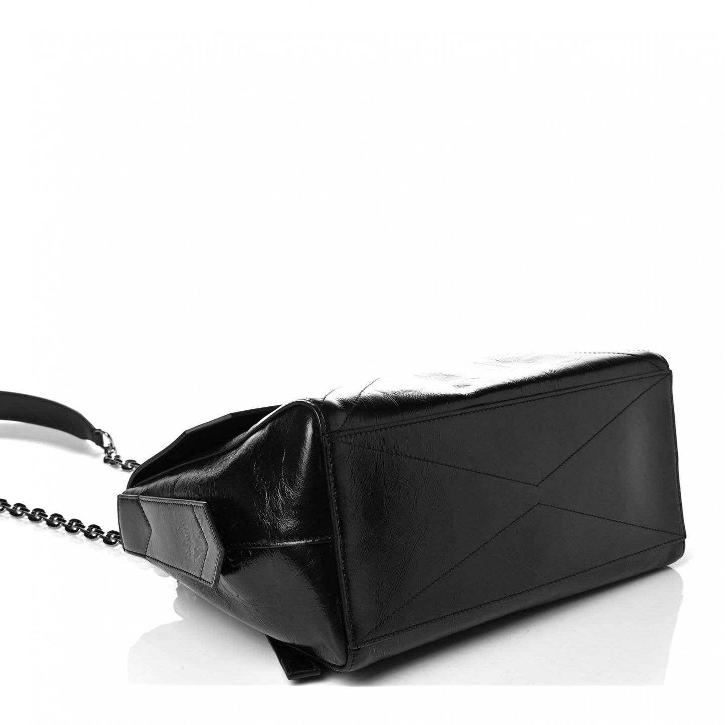 Creased Patent Calfskin Medium ID Flap Black