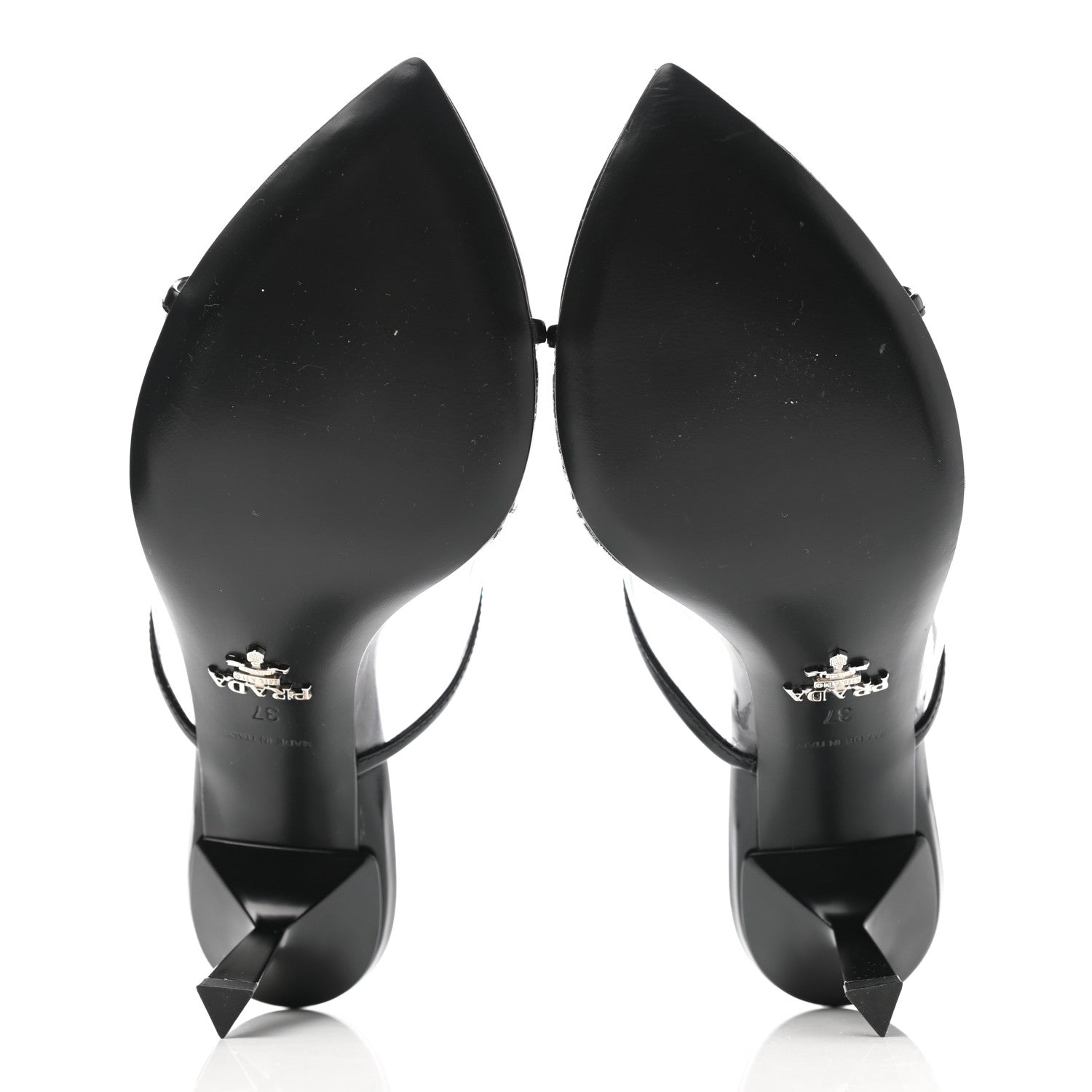 Prada Plexiglass Calfskin Metal Triangle Logo 75mm Slide Sandals 37 Black 5 of 12