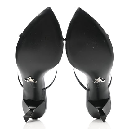 Prada Plexiglass Calfskin Metal Triangle Logo 75mm Slide Sandals 37 Black 5 of 12