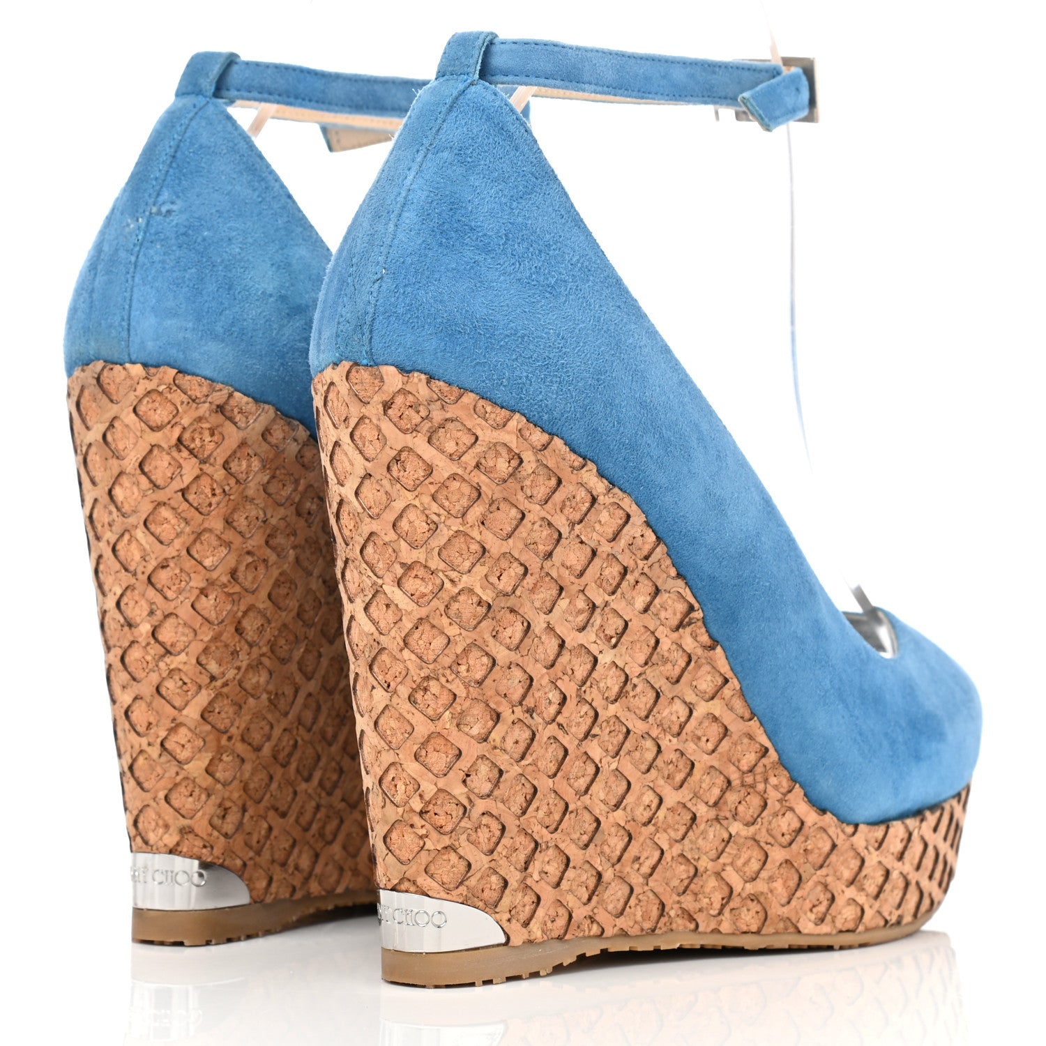 Jimmy Choo Suede Cork Pacific 120 Wedge Sandals 40 Blue 4 of 10