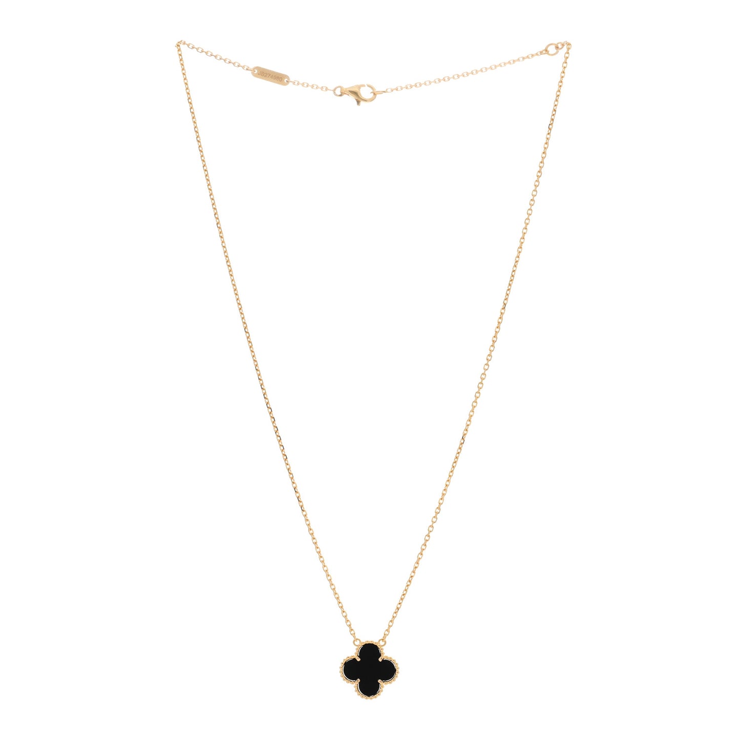 18K Yellow Gold Black Onyx Vintage Alhambra Pendant Necklace