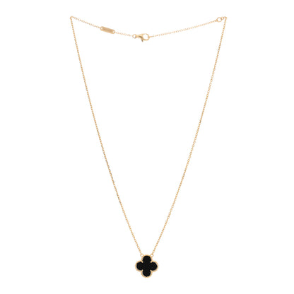 Van Cleef & Arpels 18K Yellow Gold Black Onyx Vintage Alhambra Pendant Necklace 2 of 4