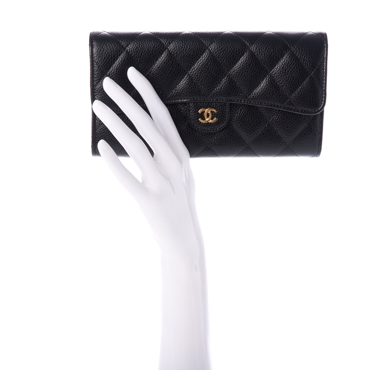Chanel Caviar Quilted Large Gusset Flap Wallet Black 2 of 9