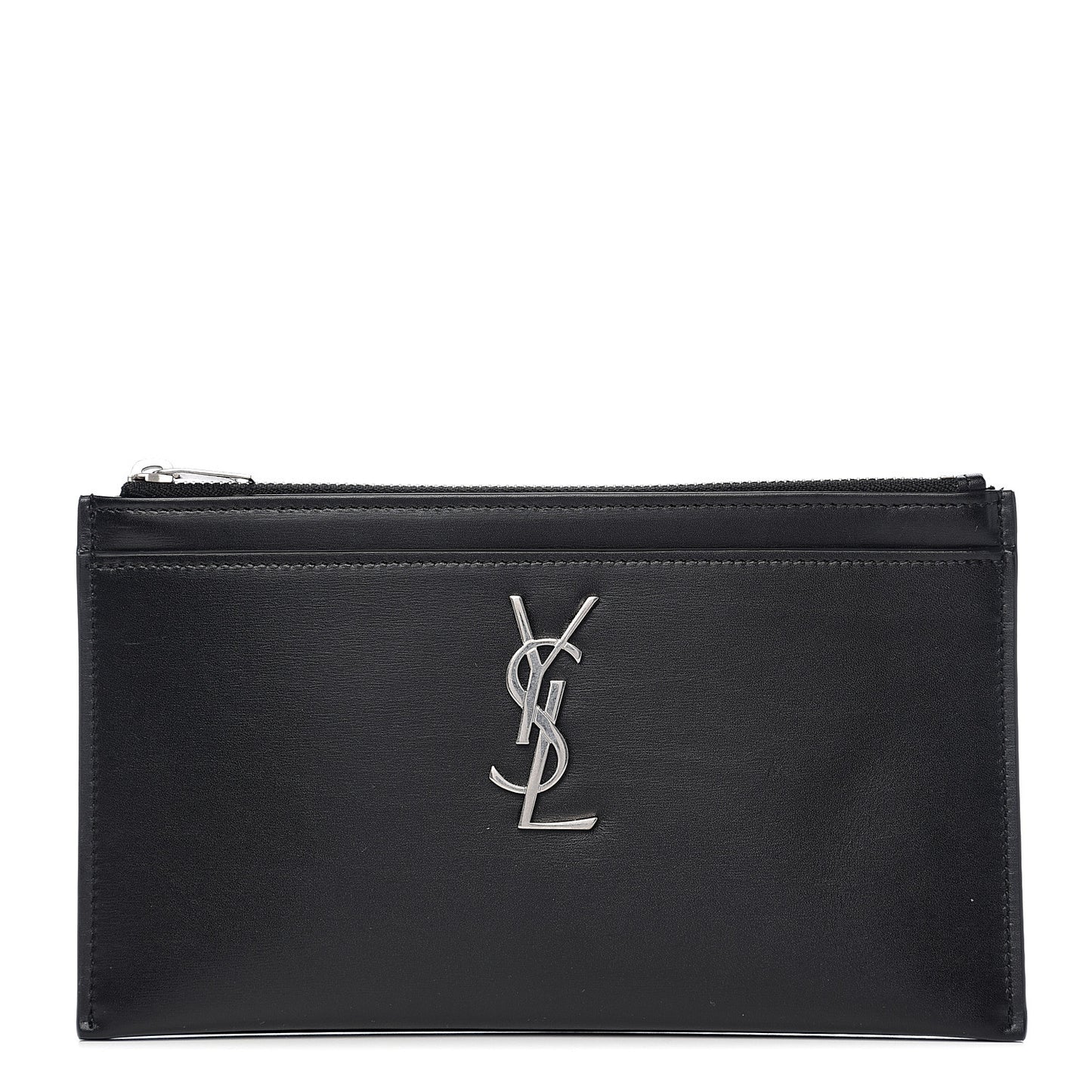Smooth Calfskin Monogram Zip Bill Pouch Black