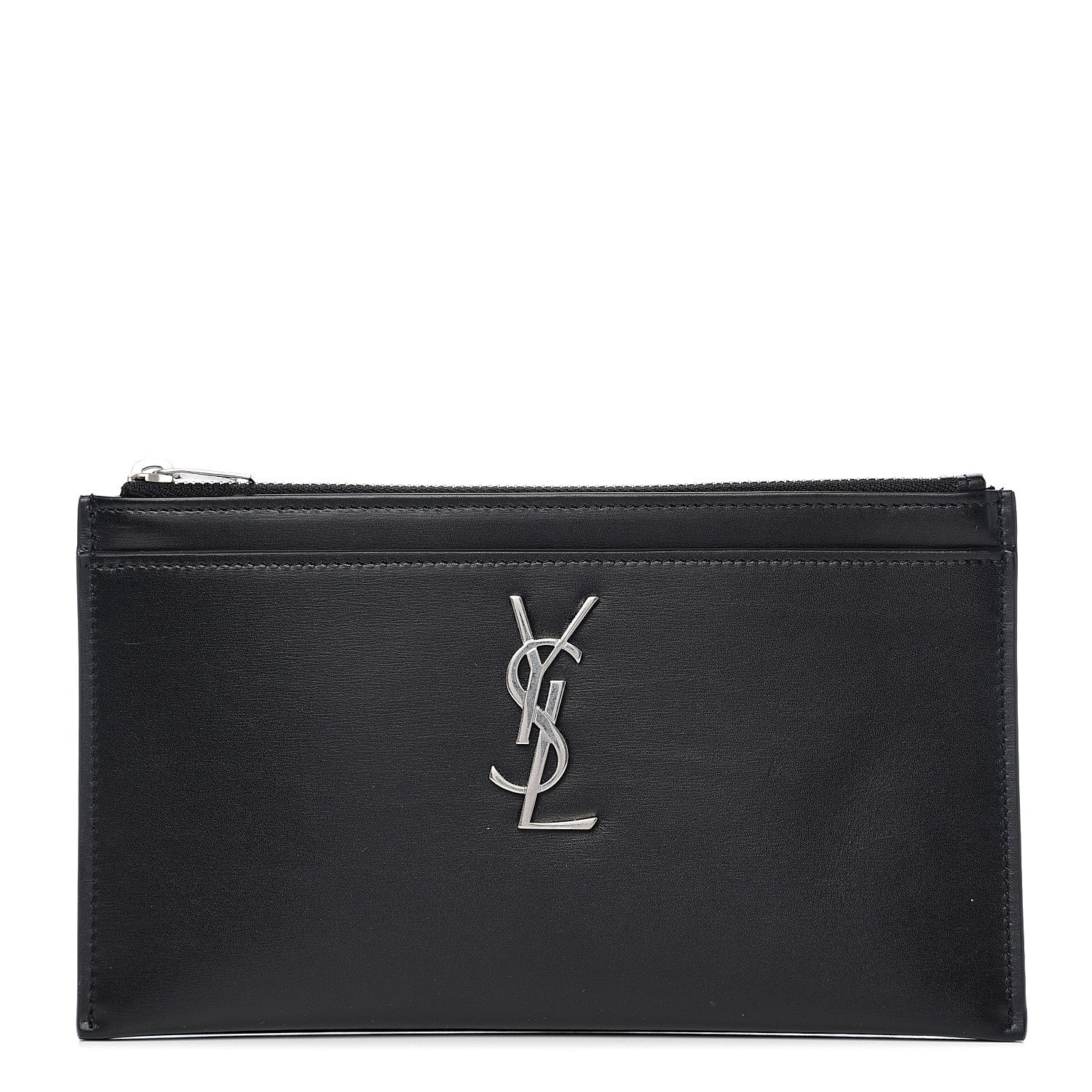 Saint Laurent Smooth Calfskin Monogram Zip Bill Pouch Black 1 of 7