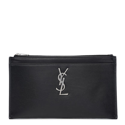 Saint Laurent Smooth Calfskin Monogram Zip Bill Pouch Black 1 of 7