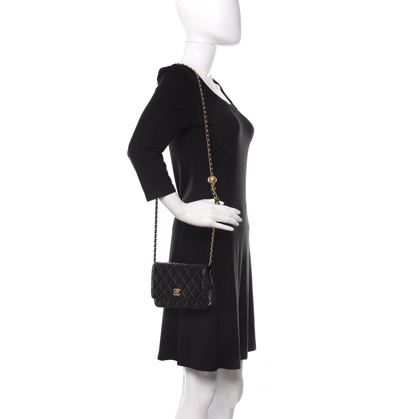Lambskin Quilted CC Pearl Crush Wallet on Chain WOC Black