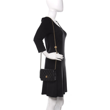 Chanel Lambskin Quilted CC Pearl Crush Wallet on Chain WOC Black 2 of 13