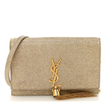 Saint Laurent Metallic Canvas Woven Small Classic Monogram Kate Tassel Chain Wallet Gold 1 of 14
