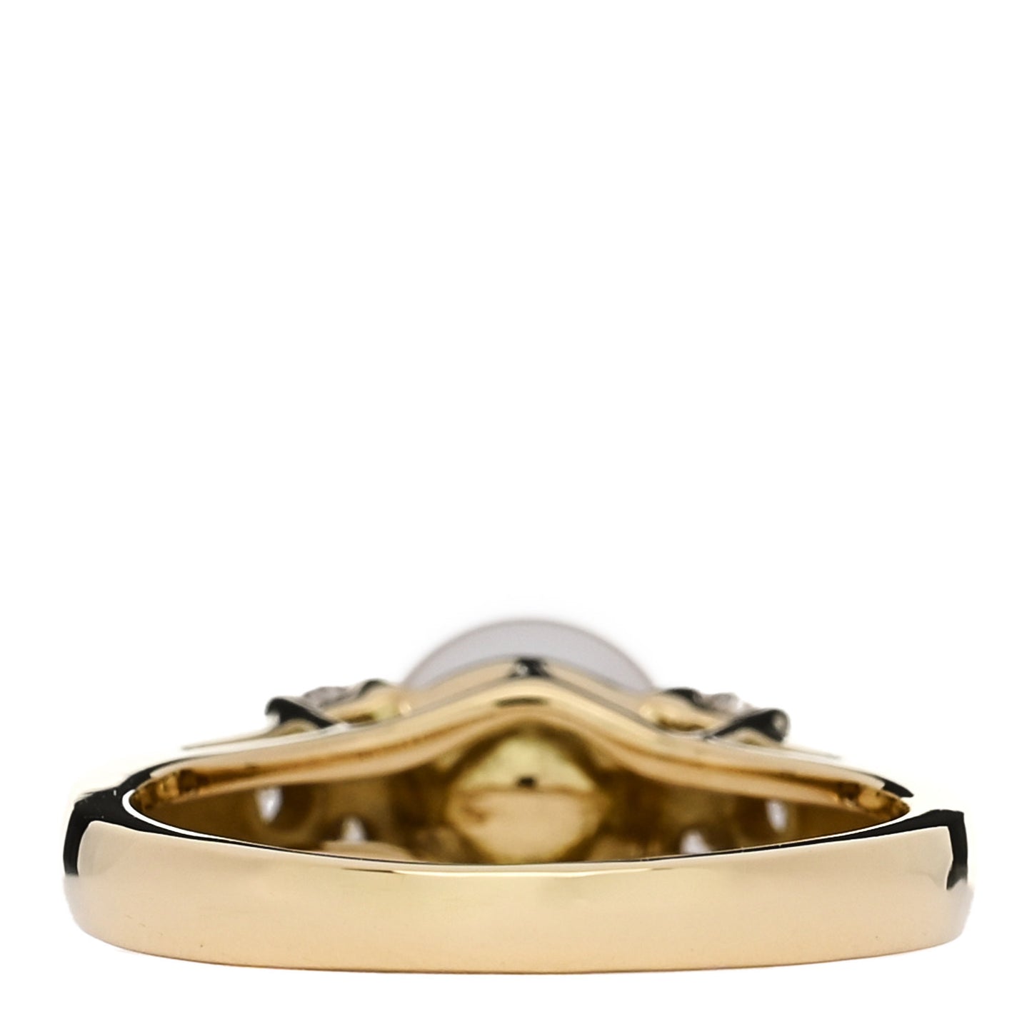 18K Yellow Gold Diamond Akoya Cultured Pearl 7-7.5mm Ring 52 6