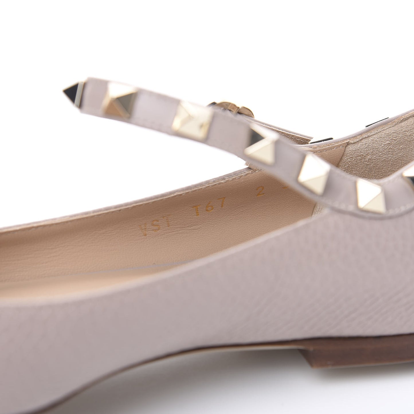 Pebbled Calfskin Rockstud Ankle Strap Ballerina Flats 37 Poudre