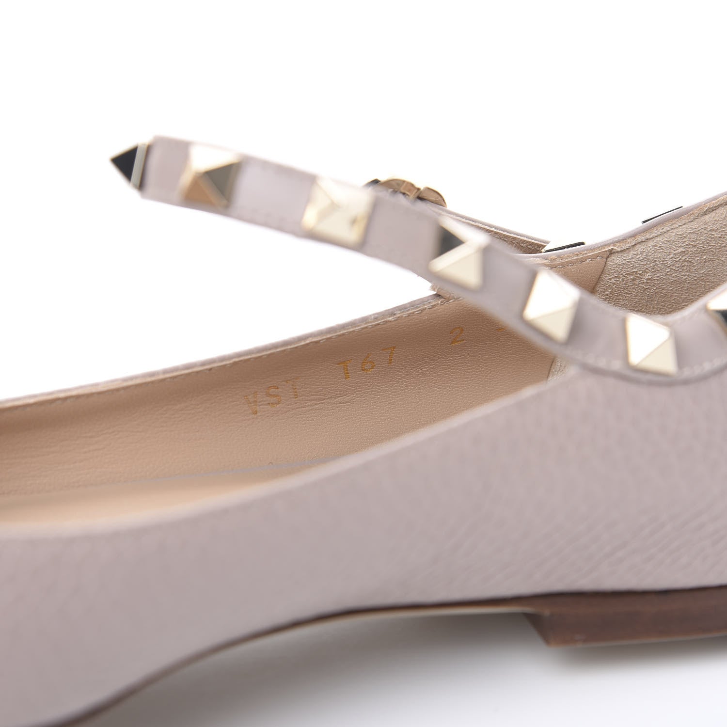 Valentino Garavani Pebbled Calfskin Rockstud Ankle Strap Ballerina Flats 37 Poudre 8 of 8