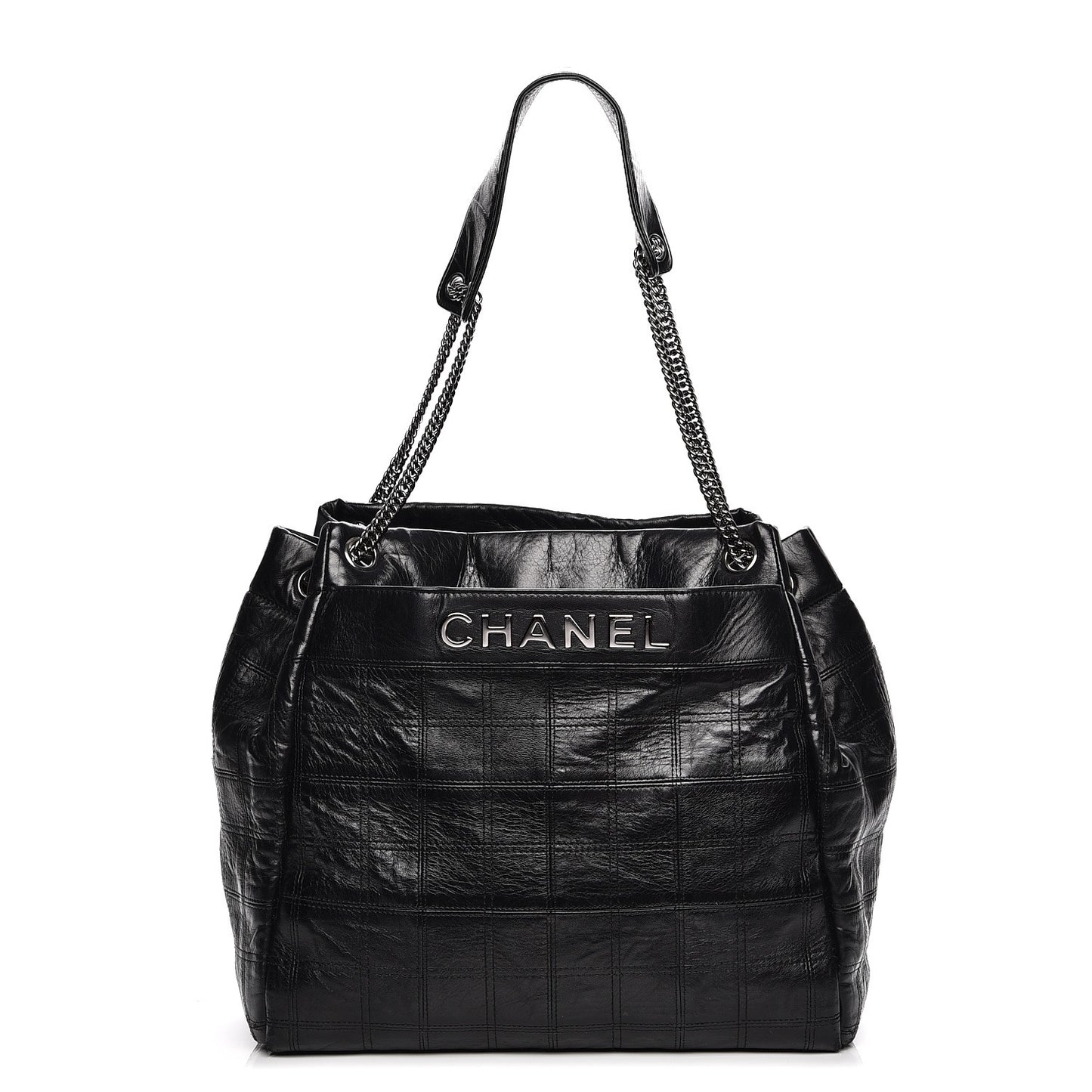 Lambskin Square Stitched Lax Accordion Shoulder Bag Black