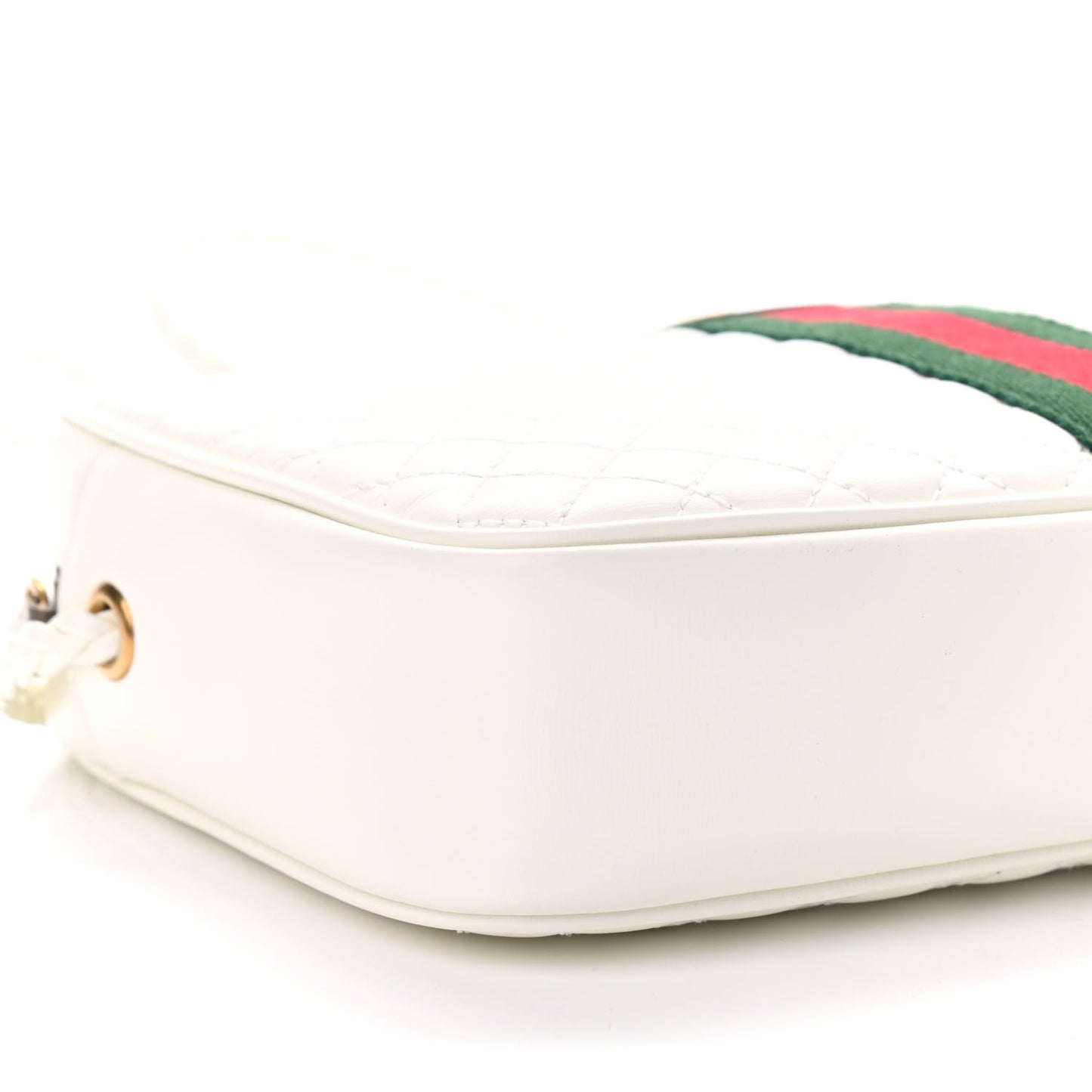 Laminated Calfskin Quilted Web Small Shoulder Bag White