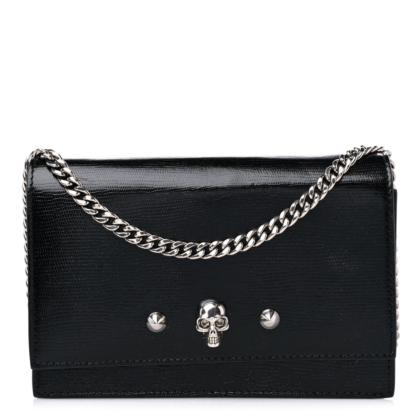 Calfskin Lizard Embossed Skull Crossbody Black