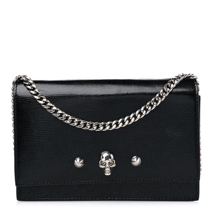 Alexander McQueen Calfskin Lizard Embossed Skull Crossbody Black 1 of 9