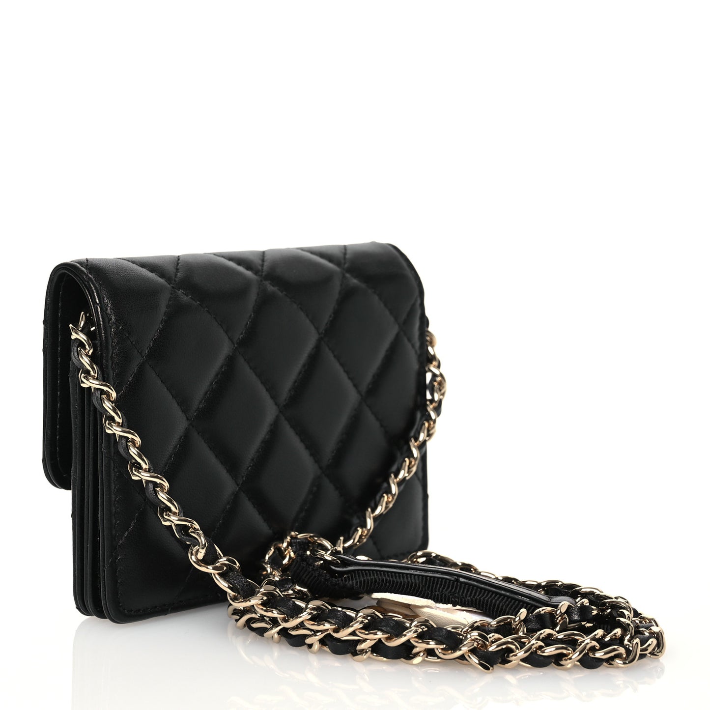 Lambskin Quilted My Chanel Lady Card Holder On Chain Black