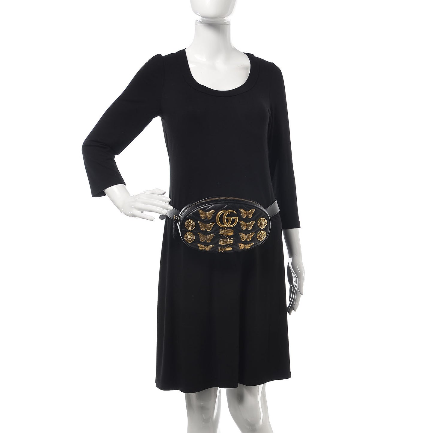 Calfskin Matelasse Animal Studs GG Marmont Belt Bag 85 34 Black