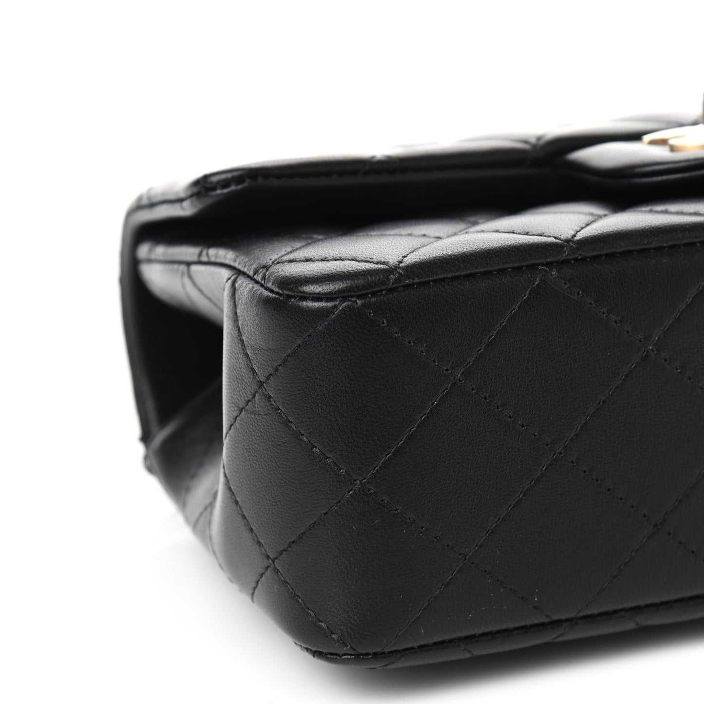 Lambskin Quilted Mini Top Handle Rectangular Flap Black