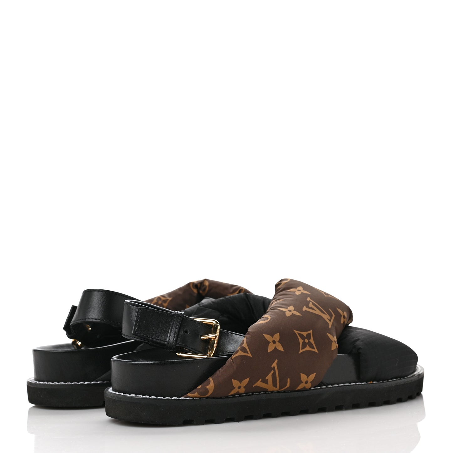 Calfskin Padded Nylon Monogram Paseo Flat Comfort Sandals 41 Black