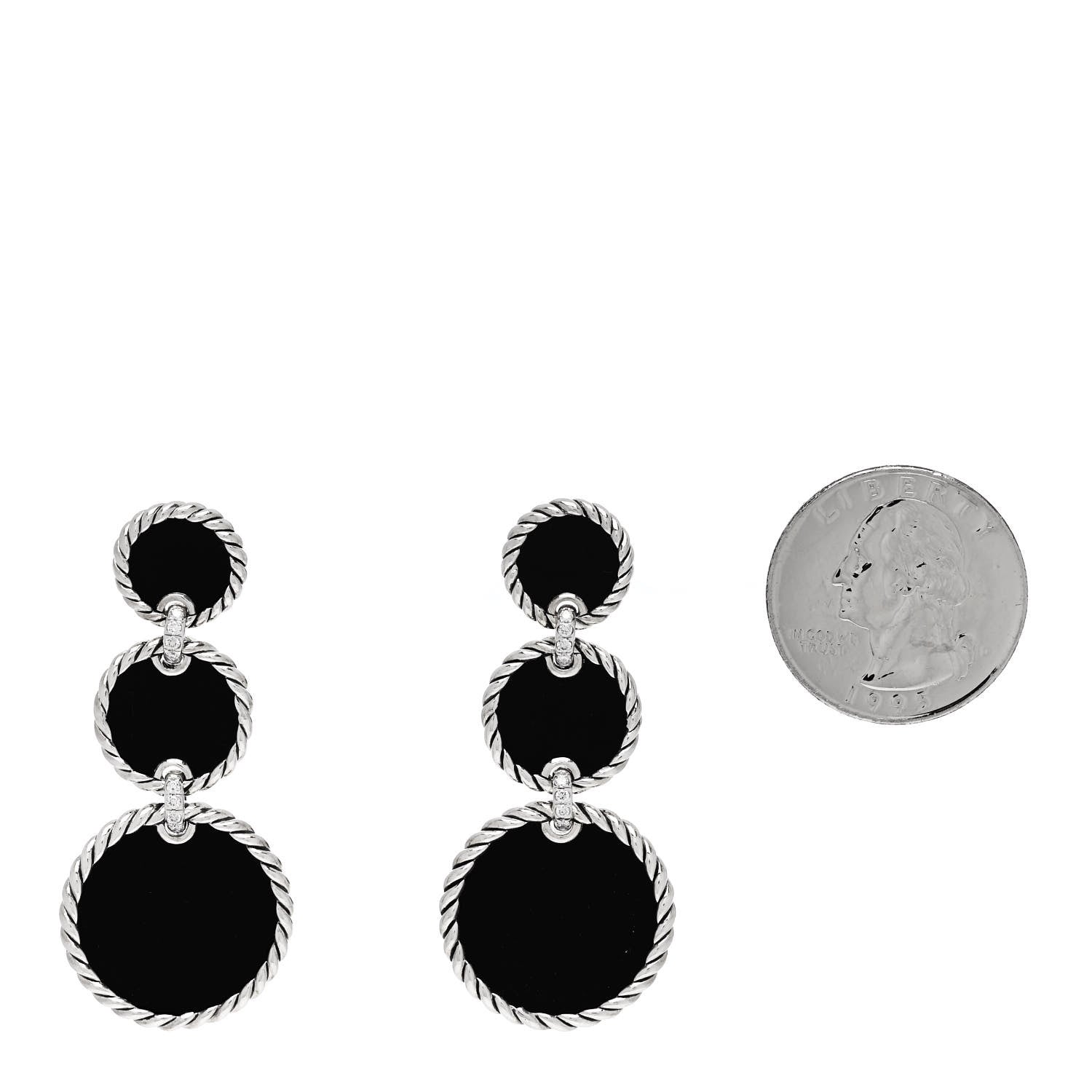 David Yurman Sterling Silver Diamond Black Onyx Elements Triple Drop Earrings 2 of 4
