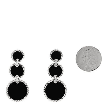 David Yurman Sterling Silver Diamond Black Onyx Elements Triple Drop Earrings 2 of 4