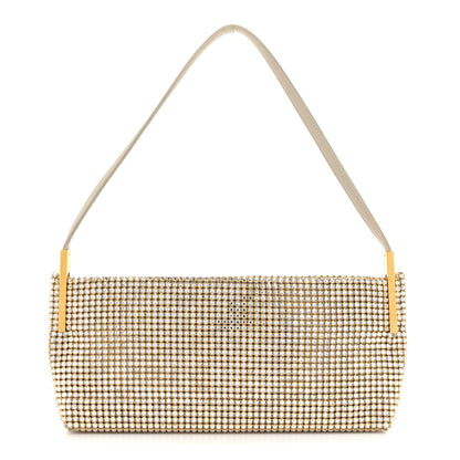Saint Laurent Crystal Strass Embellished Satin Suzanne Shoulder Bag Silver 1 of 8