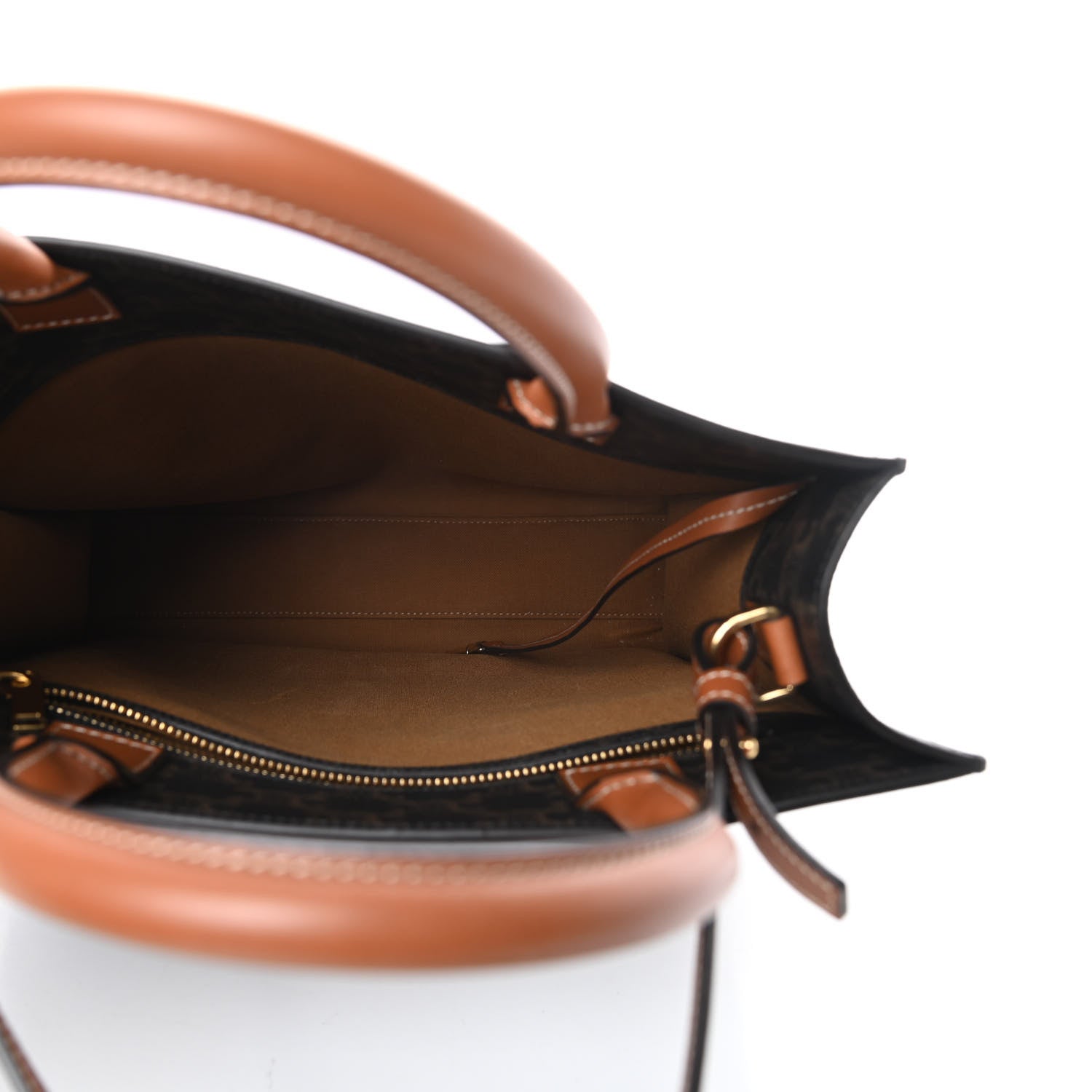 Celine Triomphe Canvas Calfskin Small Vertical Cabas Tan 5 of 12