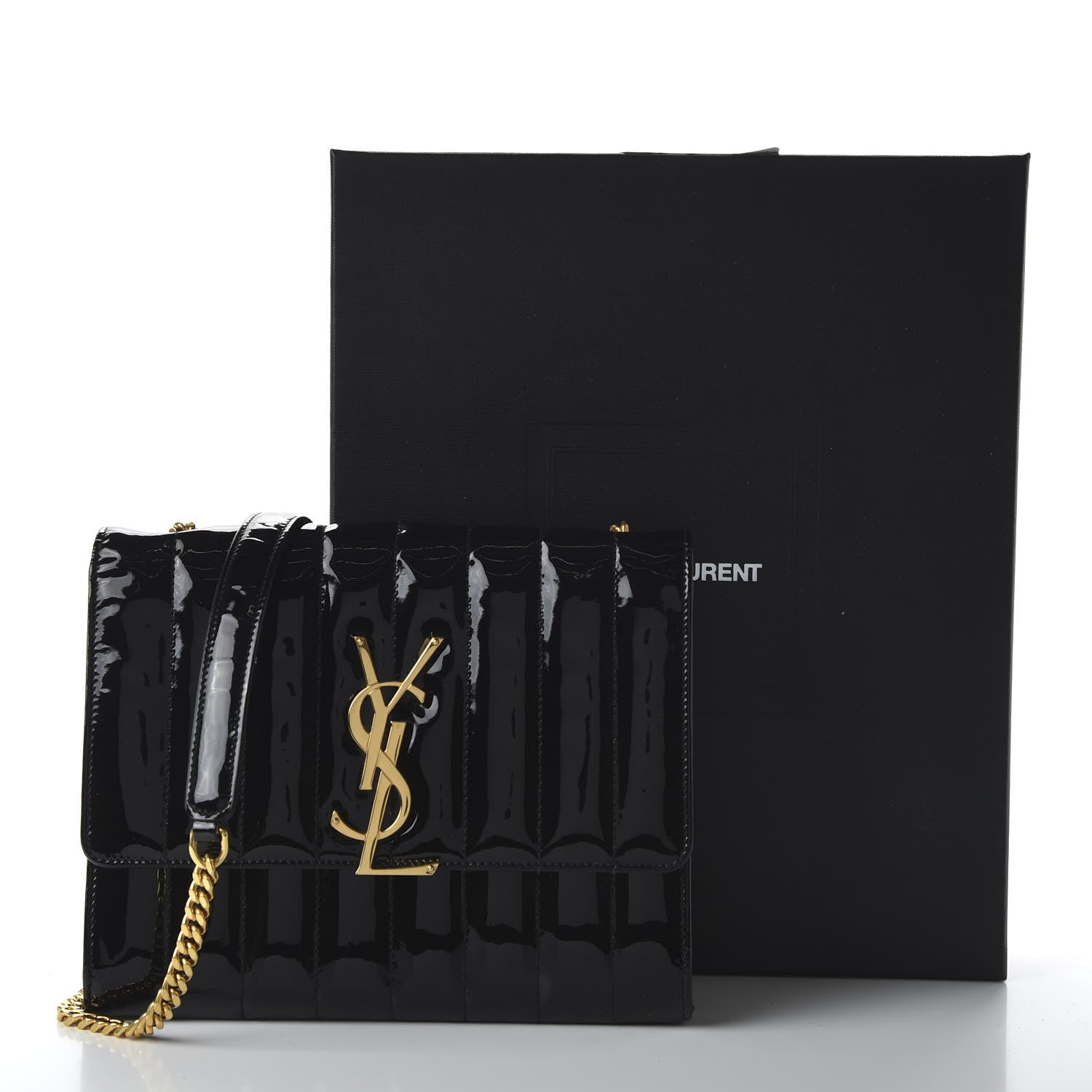 Saint Laurent Patent Calfskin Matelasse Monogram Vicky Chain Wallet Black 10 of 10