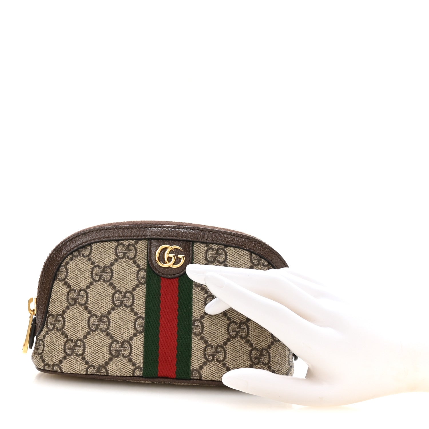 Gucci GG Supreme Monogram Textured Calfskin Web Medium Ophidia Cosmetic Case Beige Ebony New Acero 2 of 8
