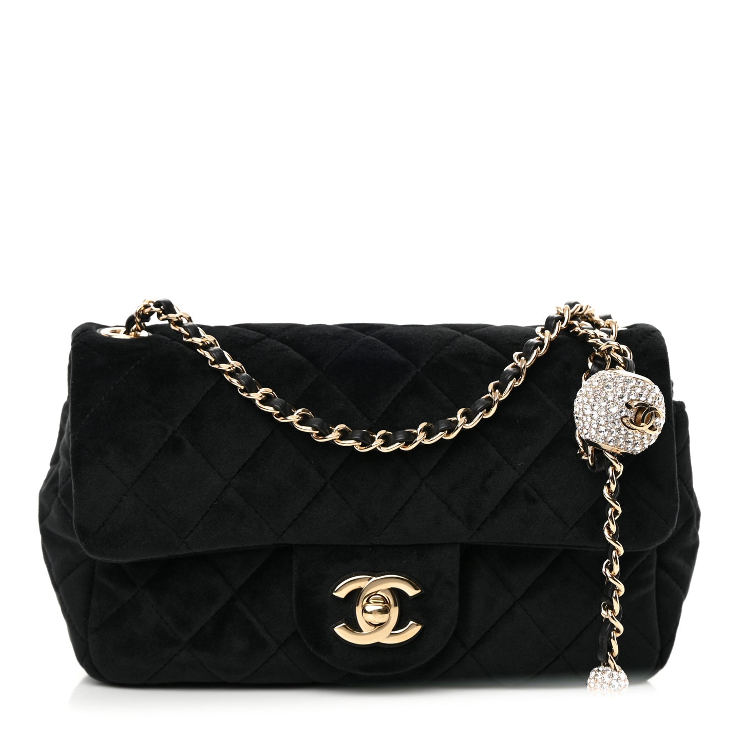 Velvet Quilted Mini Rectangular Pearl Crush Flap Black